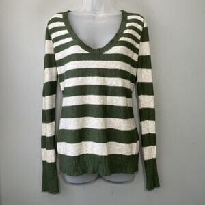 Y2K Mossimo Sweater Junior Size XL Green White Stripe Elena Gilbert Indie Sleaze